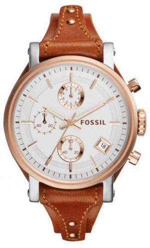  Shop Authentic Fossil Boyfriend Chronograph White Dial Brown Leather Strap Watch for Women - ES3837 - Luxxuri
