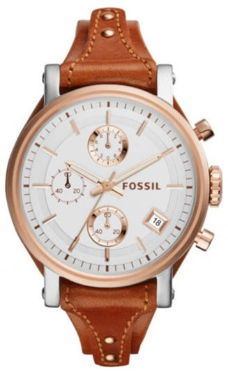  Shop Authentic Fossil Boyfriend Chronograph White Dial Brown Leather Strap Watch for Women - ES3837 - Luxxuri