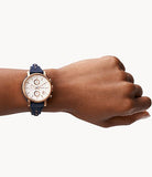  Shop Authentic Fossil Original Boyfriend Chronograph White Dial Navy Blue Leather Strap Watch for Women - ES3838 - Luxxuri