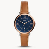  Shop Authentic Fossil Jacqueline Three Hand Date Luggage Blue Dial Brown Leather Strap Watch for Women - ES4274 - Luxxuri