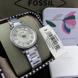  Shop Authentic Fossil Carlie Silver Dial Silver Steel Strap Watch for Women - ES4341 - Luxxuri