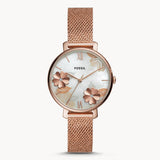  Shop Authentic Fossil Jacqueline Three-Hand White Dial Rose Gold Mesh Bracelet Watch for Women - ES4534 - Luxxuri