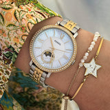  Shop Authentic Fossil Jacqueline Analog Moonphase Mother of Pearl White Dial Two Tone Steel Strap Watch for Women - ES5166 - Luxxuri