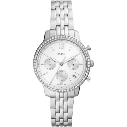 Fossil Neutra Chronograph Silver Dial Silver Steel Strap Watch for Women - ES5217
