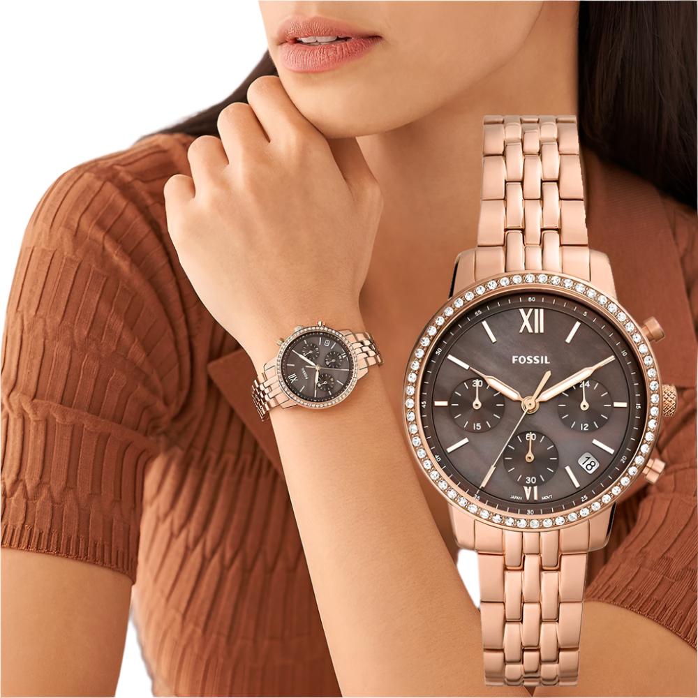  Shop Authentic Fossil Neutra Chronograph Mother of Pearl Brown Dial Rose Gold Steel Strap Watch for Women - ES5218 - Luxxuri