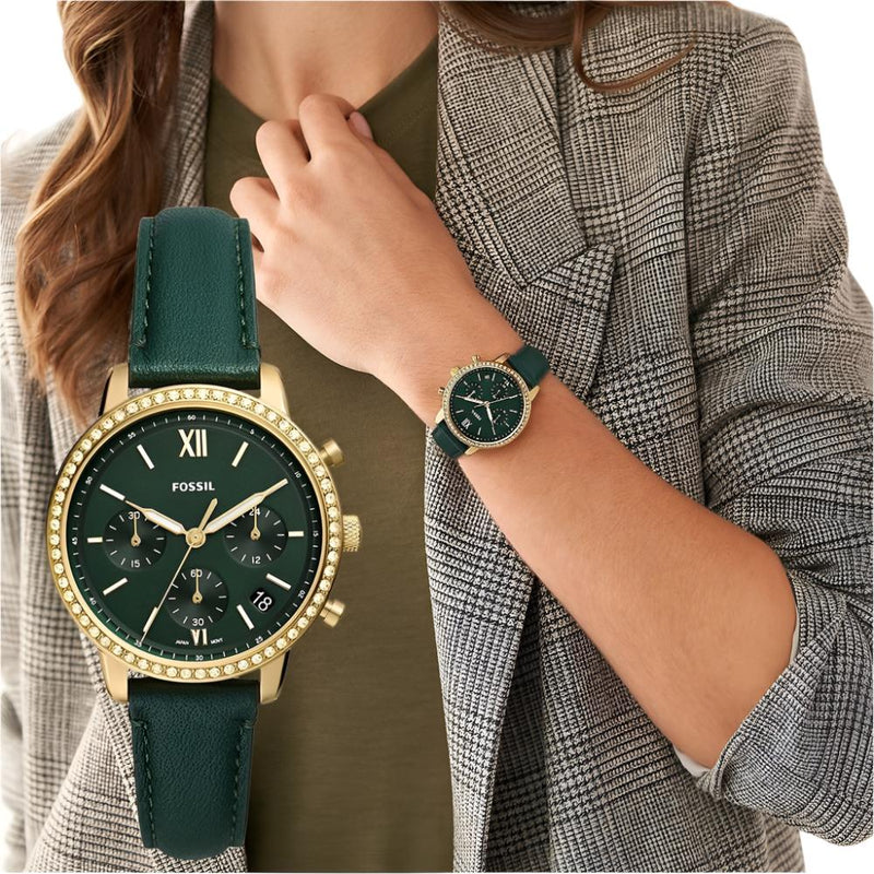  Shop Authentic Fossil Neutra Chronograph Green Dial Green Leather Strap Watch for Women - ES5239 - Luxxuri