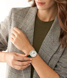  Shop Authentic Fossil Jacqueline Multifunction Moonphase Mother of Pearl White Dial Green Leather Strap Watch for Women - ES5244 - Luxxuri