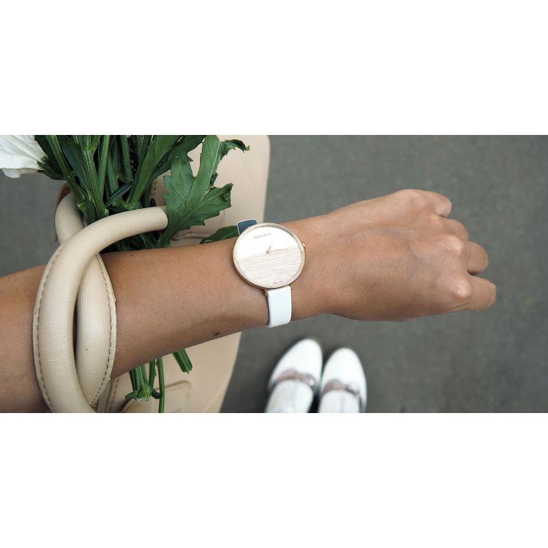  Shop Authentic Calvin Klein Rise White Dial White Leather Strap Watch for Women - K7A236LH - Luxxuri