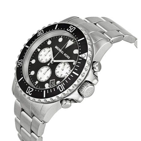 Michael Kors Everest Chronograph Black Dial Silver Steel Strap Watch For Men - MK8256