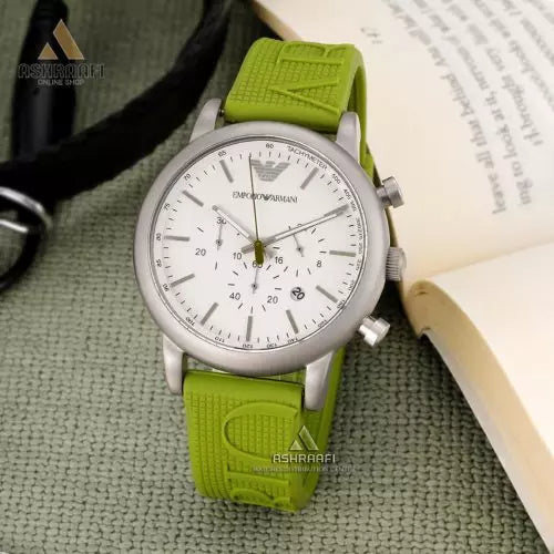  Shop Authentic Emporio Armani Chronograph White Dial Green Rubber Strap Watch For Men - AR11022 - Luxxuri