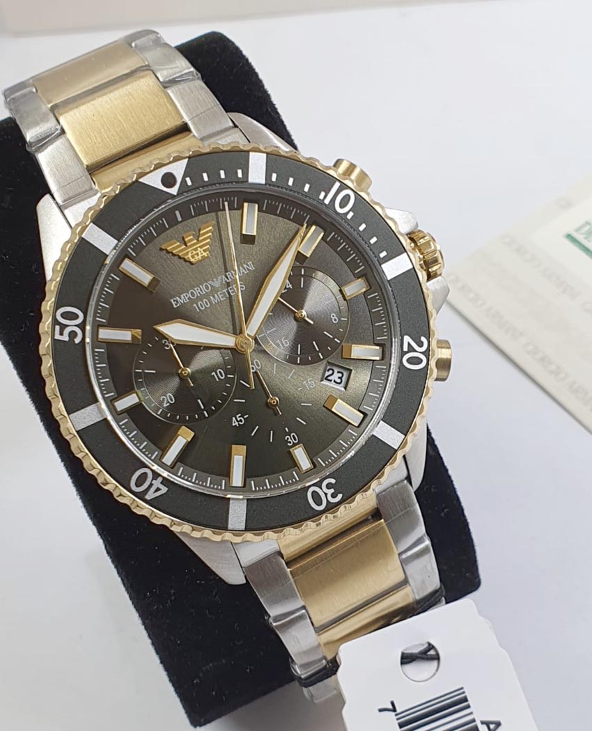  Shop Authentic Emporio Armani Diver Chronograph Green Dial Two Tone Steel Strap Watch For Men - AR11361 - Luxxuri