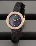  Shop Authentic Emporio Armani Aviator Crystals Mother of Pearl Black Dial Black Silicon Strap Watch For Women - AR11373 - Luxxuri
