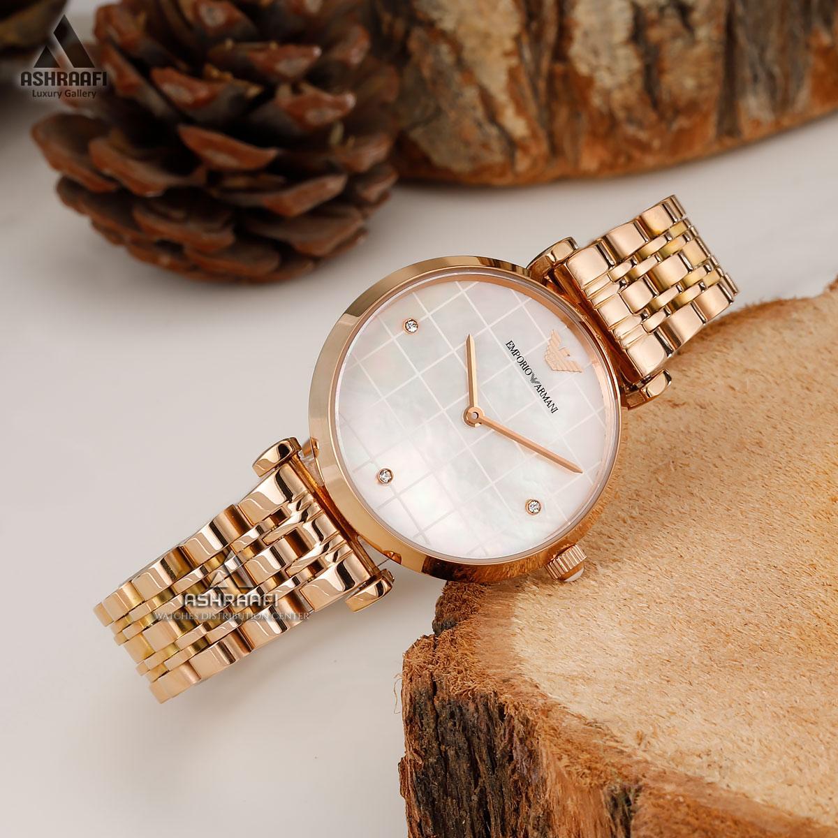  Shop Authentic Emporio Armani Gianni T Bar Quartz Mother of Pearl Dial Rose Gold Steel Strap Watch For Women - AR11385 - Luxxuri