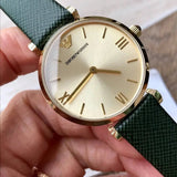  Shop Authentic Emporio Armani Retro Champagne Beige Dial Green Leather Strap Watch For Women - AR1726 - Luxxuri