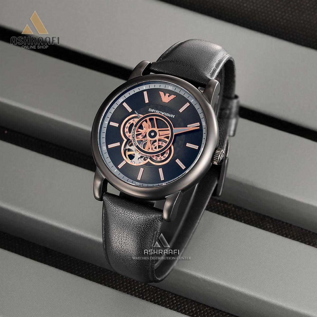  Shop Authentic Emporio Armani Luigi Automatic Skeleton Black Dial Black Leather Strap Watch For Men - AR60012 - Luxxuri
