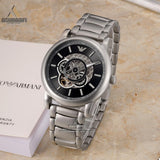  Shop Authentic Emporio Armani Meccanico Automatic Skeleton Black Dial Silver Steel Strap Watch For Men - AR60021 - Luxxuri