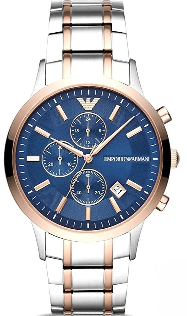  Shop Authentic Emporio Armani Renato Chronograph Blue Dial Two Tone Steel Strap Watch For Men - AR80025 - Luxxuri