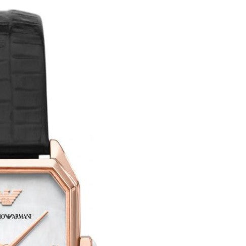  Shop Authentic Emporio Armani Gioia Quartz Mother of Pearl Dial Black Leather Strap Watch For Women - AR11390 - Luxxuri