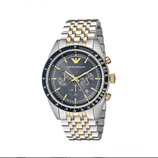  Shop Authentic Emporio Armani Tazio Chronograph Blue Dial Gold & Silver Stainless Steel Strap Watch For Men - AR8030 - Luxxuri