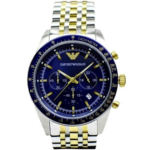  Shop Authentic Emporio Armani Tazio Chronograph Blue Dial Two Tone Stainless Steel Watch For Men - AR6088 - Luxxuri