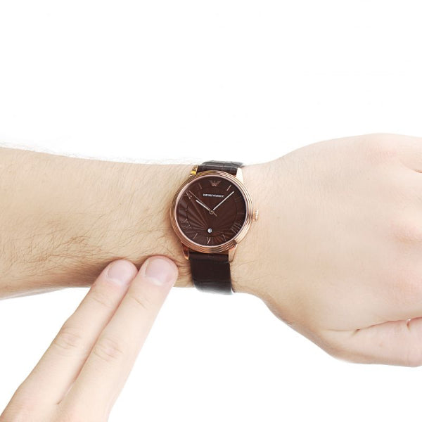  Shop Authentic Emporio Armani Classic Quartz Brown Dial Brown Leather Strap Watch For Men - AR1613 - Luxxuri