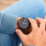 Shop Authentic Emporio Armani Chronograph Blue Dial Gun Metallic Mesh Bracelet Watch For Men - AR1979 - Luxxuri
