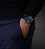  Shop Authentic Emporio Armani Giovanni T Bar Chronograph Quartz Blue Dial Blue Leather Strap Watch For Men - AR11226 - Luxxuri