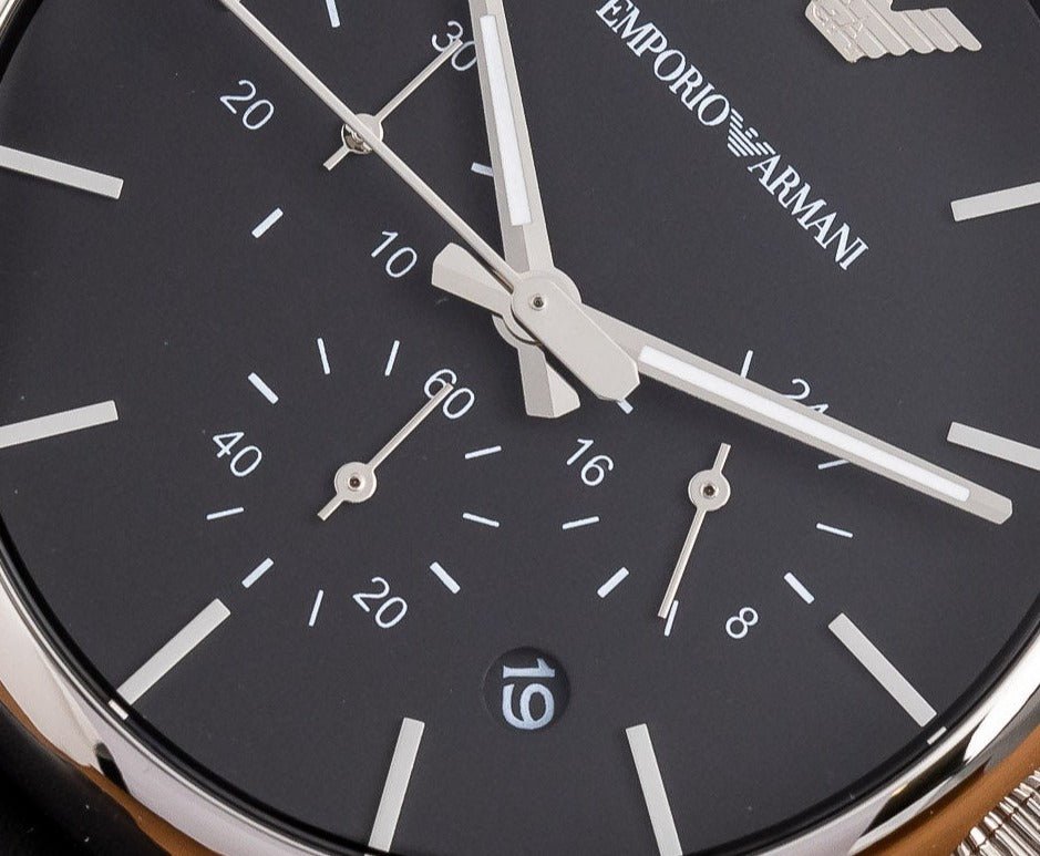  Shop Authentic Emporio Armani Classic Chronograph Black Dial Black Leather Strap Watch For Men - AR1733 - Luxxuri