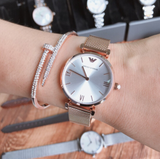  Shop Authentic Emporio Armani Gianni T Bar Silver Dial Rose Gold Mesh Bracelet Watch For Women - AR1956 - Luxxuri