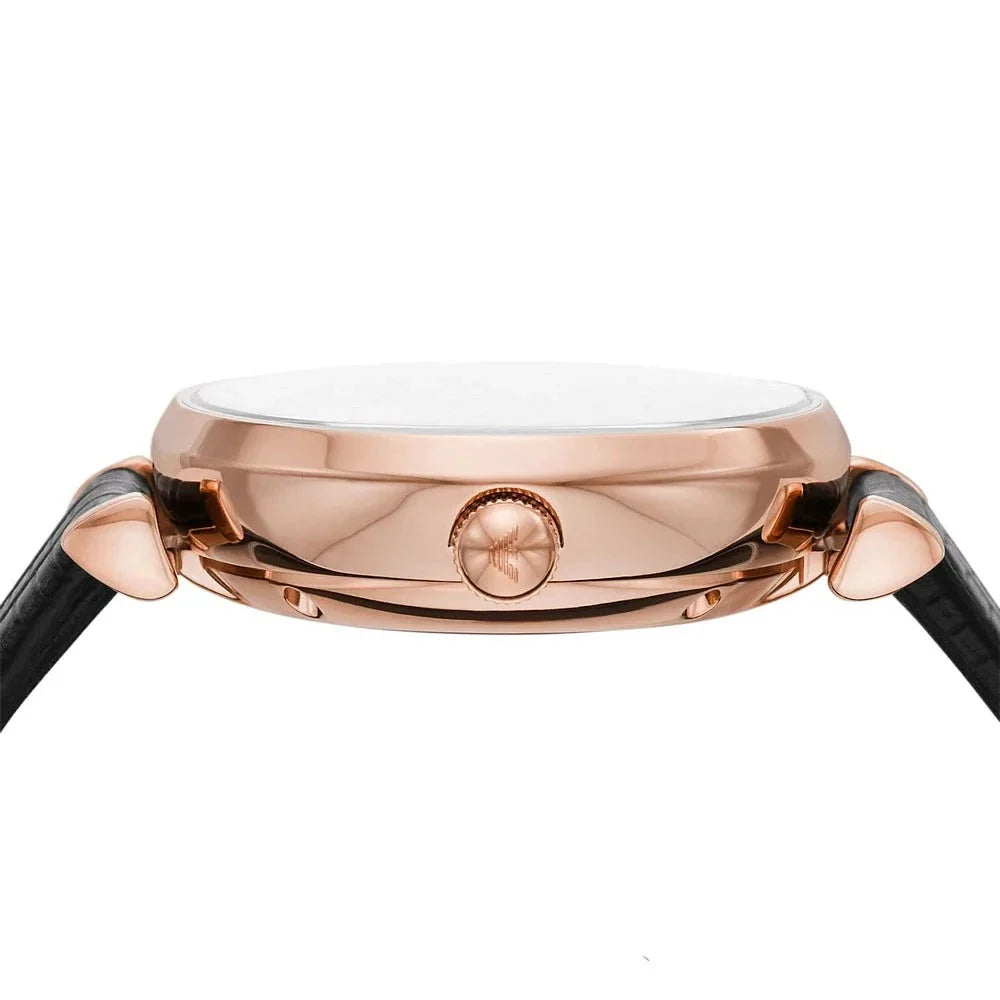  Shop Authentic Emporio Armani Gianni T Bar Mother of Pearl White Dial Black Leather Strap Watch For Women - AR60047 - Luxxuri