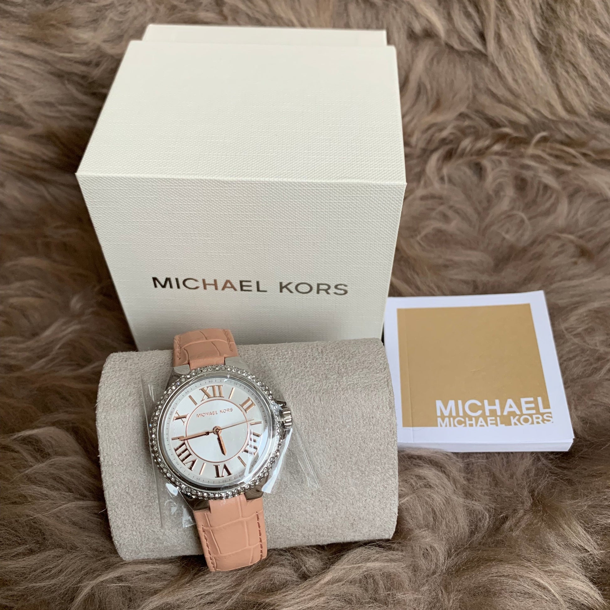  Shop Authentic Michael Kors Camille Three-Hand Crystals White Dial Pink Leather Strap Watch for Women - MK2963 - Luxxuri