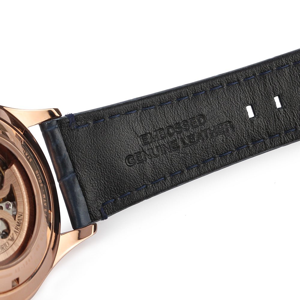  Shop Authentic Emporio Armani Meccanico Automatic White Dial Blue Leather Strap Watch For Men - AR1947 - Luxxuri