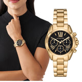 Shop Authentic Michael Kors Bradshaw Chronograph Black Dial Gold Steel Strap Watch For Women - MK6959 - Luxxuri