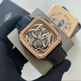  Shop Authentic Fossil Inscription Automatic Skeleton Rose Gold Dial Black Leather Strap Watch for Men - BQ2572 - Luxxuri