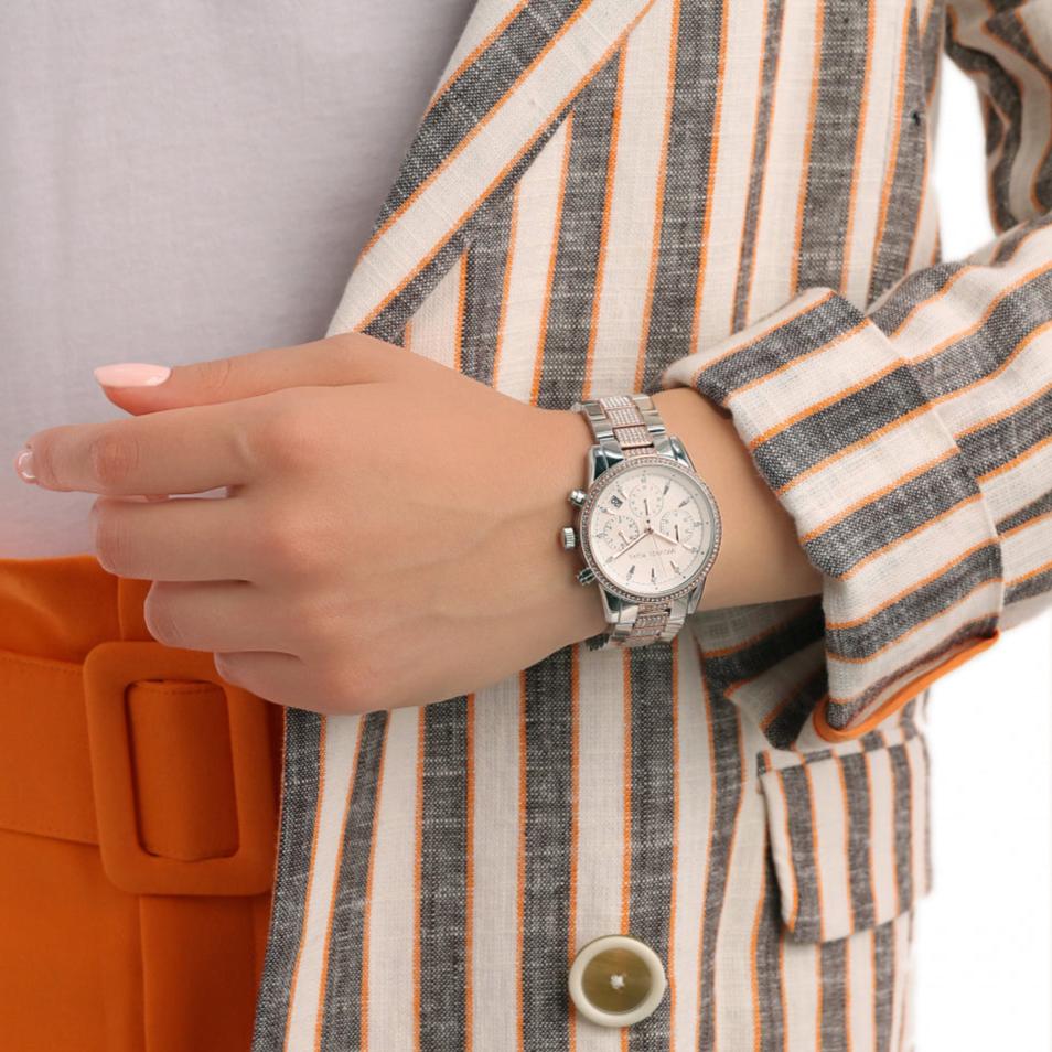  Shop Authentic Michael Kors Ritz Chronograph White Dial Two Tone Steel Strap Watch For Women - MK6651 - Luxxuri