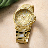  Shop Authentic Guess Frontier Diamonds Gold Dial Gold Steel Strap Watch For Women - W1156L2 - Luxxuri