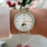  Shop Authentic Fossil Jacqueline Analog Moonphase Mother of Pearl White Dial Two Tone Steel Strap Watch for Women - ES5166 - Luxxuri