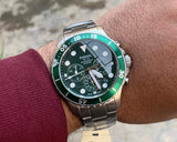  Shop Authentic Fossil FB-03 Chronograph Green Dial Silver Steel Strap Watch for Men - FS5726 - Luxxuri