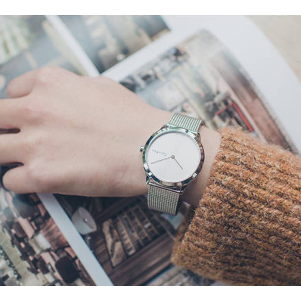  Shop Authentic Calvin Klein Minimal SIlver Dial Silver Mesh Bracelet Watch for Women - K3M221Y6 - Luxxuri