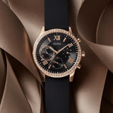  Shop Authentic Guess Solar 40mm Black & Rose Gold Dial Black Rubber Strap Watch For Women - W1135L4 - Luxxuri