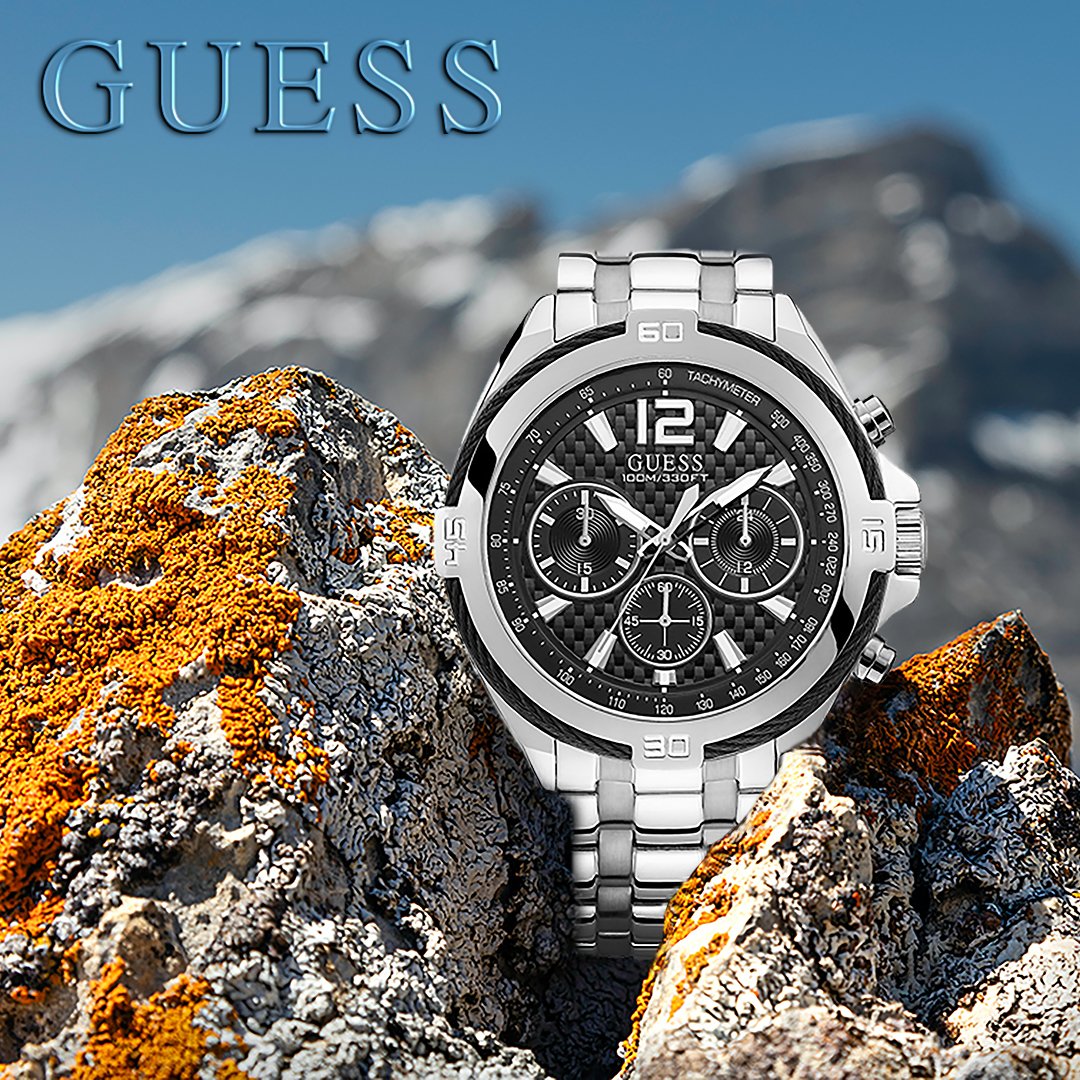  Shop Authentic Guess Surge Chronograph Black Dial Silver Steel Strap Watch for Men - W1258G1 - Luxxuri