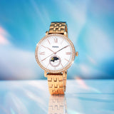  Shop Authentic Fossil Jacqueline Analog Moonphase Mother of Pearl White Dial Rose Gold Steel Strap Watch for Women - ES5165 - Luxxuri