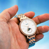  Shop Authentic Fossil Jacqueline Analog Moonphase Mother of Pearl White Dial Rose Gold Steel Strap Watch for Women - ES5165 - Luxxuri