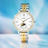  Shop Authentic Fossil Jacqueline Analog Moonphase Mother of Pearl White Dial Two Tone Steel Strap Watch for Women - ES5166 - Luxxuri