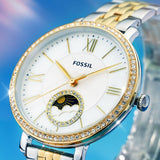  Shop Authentic Fossil Jacqueline Analog Moonphase Mother of Pearl White Dial Two Tone Steel Strap Watch for Women - ES5166 - Luxxuri