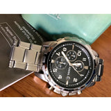  Shop Authentic Fossil Dean Chronograph Black Dial Silver Steel Strap Watch for Men - FS4542 - Luxxuri