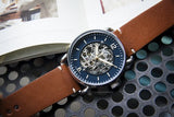  Shop Authentic Fossil Commuter Automatic Skeleton Blue Dial Brown Leather Strap Watch for Men - ME3159 - Luxxuri