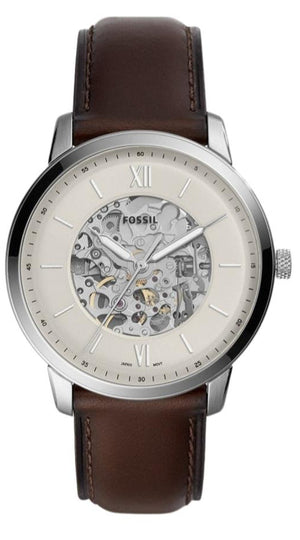  Shop Authentic Fossil Neutra Automatic Skeleton White Dial Brown Leather Strap Watch for Men - ME3184 - Luxxuri