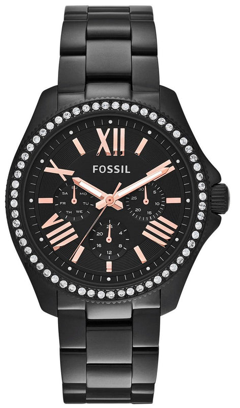  Shop Authentic Fossil Cecile Multi Function Crystals Black Dial Black Steel Strap Watch for Women - AM4522 - Luxxuri