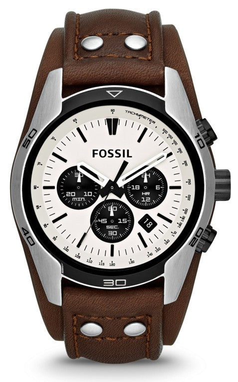  Shop Authentic Fossil Coachman Chronograph White Dial Brown Leather Strap Watch for Men - CH2890 - Luxxuri